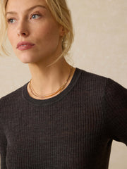 Miramar Linen Mini Rib Tee - Washed Black