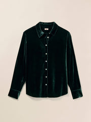 Stretch Silk Velvet Genevieve Shirt - Sea Moss
