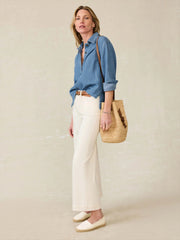 Linen Denim Oceanview Blouse - Coastal Cloud Wash