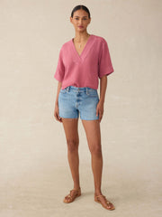 Dune Cotton Gauze Short Sleeve Popover - Heather Rose