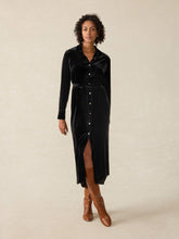 Stretch Silk Velvet Riley Midi Dress - Black