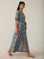 Dune Cotton Gauze Camille Midi Dress - Tranquil Tides Print