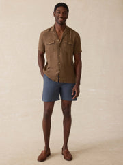Short- Sleeve Reserve Basque Camp Shirt - Dark Oakwood Pincheck
