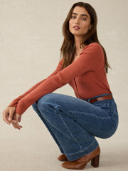 Stretch Cotton Cashmere Rib Cardigan - Red Rock