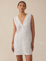 Azure Linen Dress - Oceanside Stripe