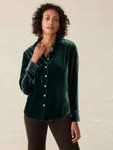 Stretch Silk Velvet Genevieve Shirt - Sea Moss