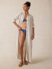Dune Cotton Gauze Isla Shirtdress - Aqua Sea Stripe