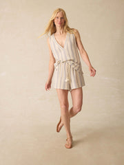Dune Cotton Gauze Sleeveless Popover - Aqua Sea Stripe