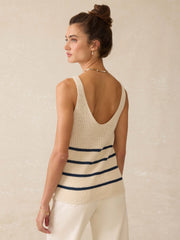 Miramar Linen V-Neck Tank - Sand Cove Stripe