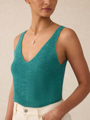 Miramar Linen V-Neck Tank - Deep Jungle