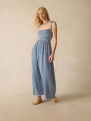 Dune Cotton Gauze Ella Dress - Light Indigo Wash