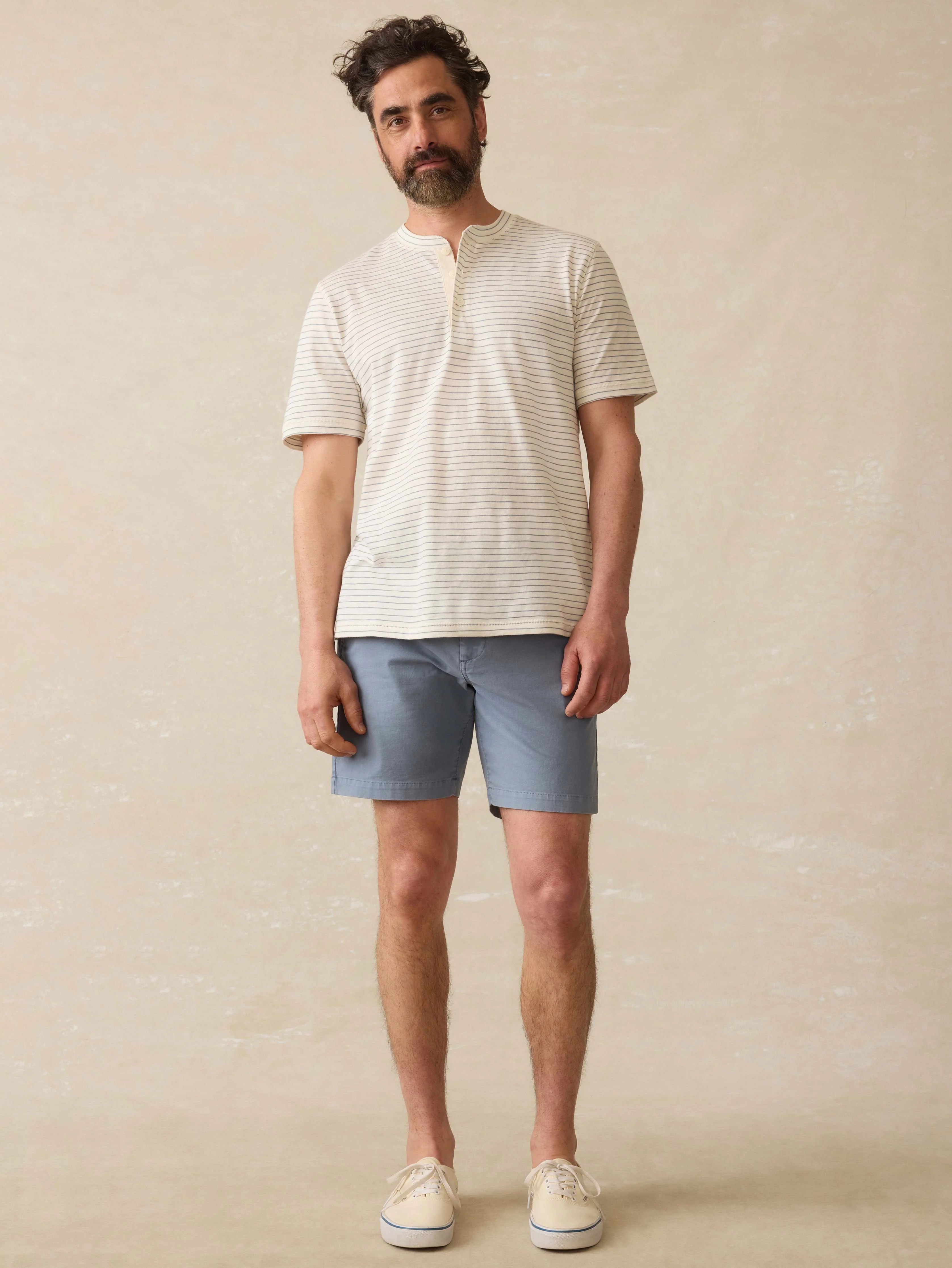 Short-Sleeve Sunwashed Henley - Cream Flint Stripe