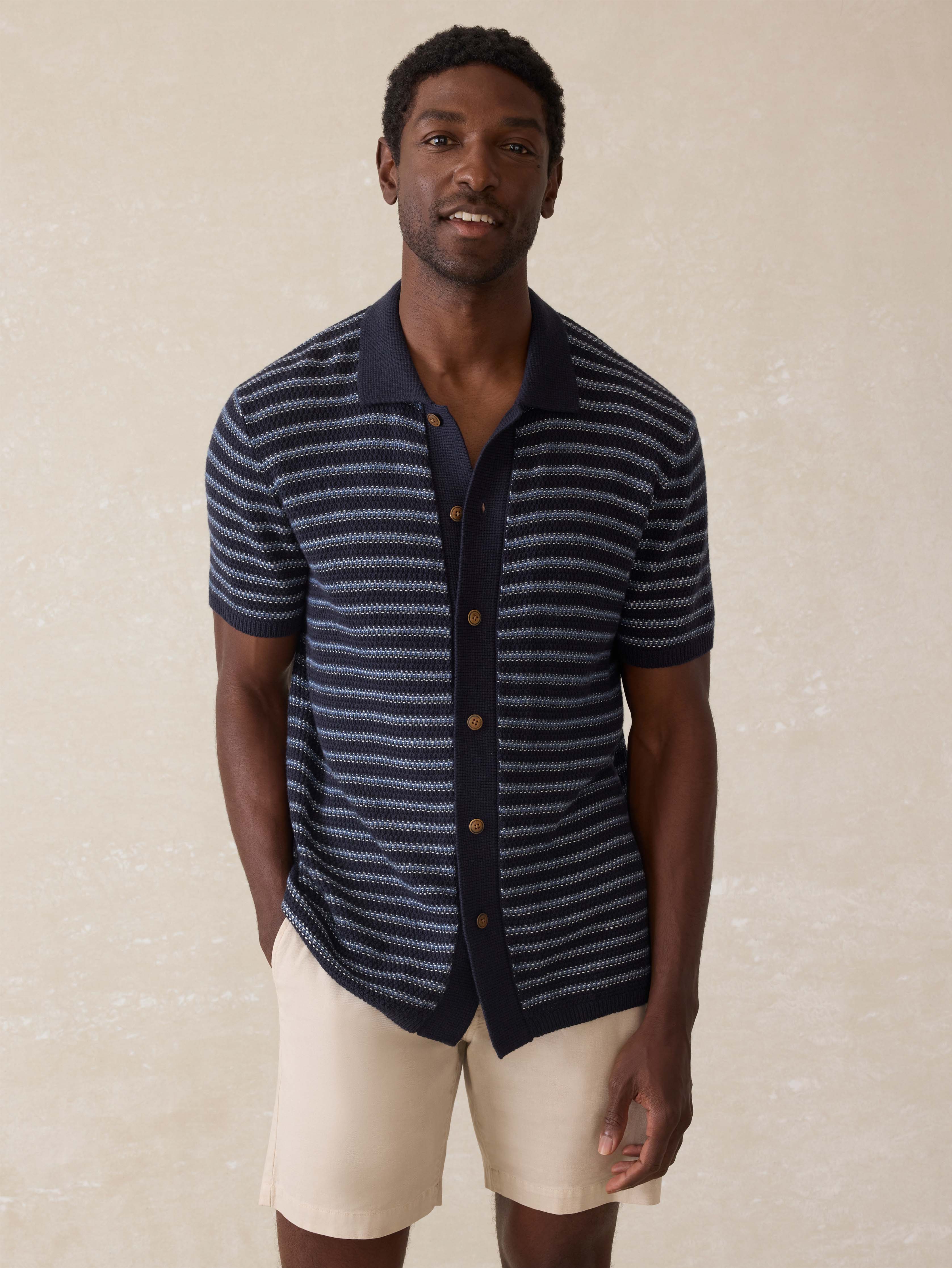 Short-Sleeve Sweater Shirt - Northern Depths Stripe