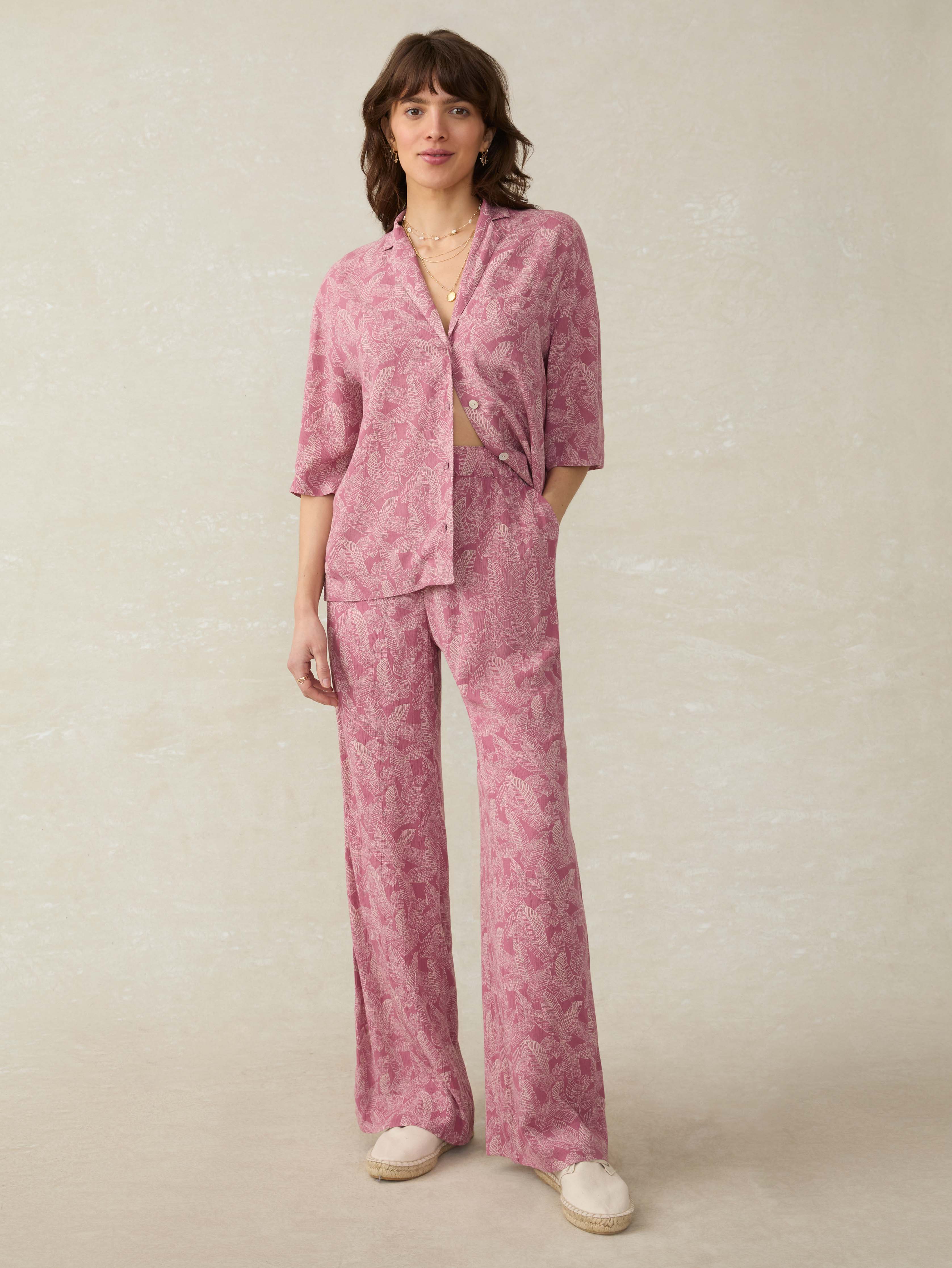 Cabana Pant - Dusty Rose Banana Leaf