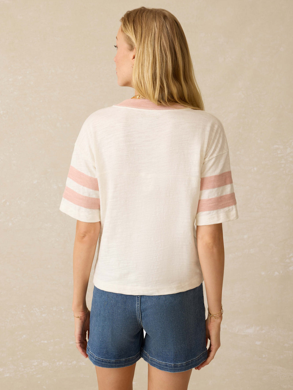 Sunwashed Midweight Organic Varsity Tee - Pink Varsity