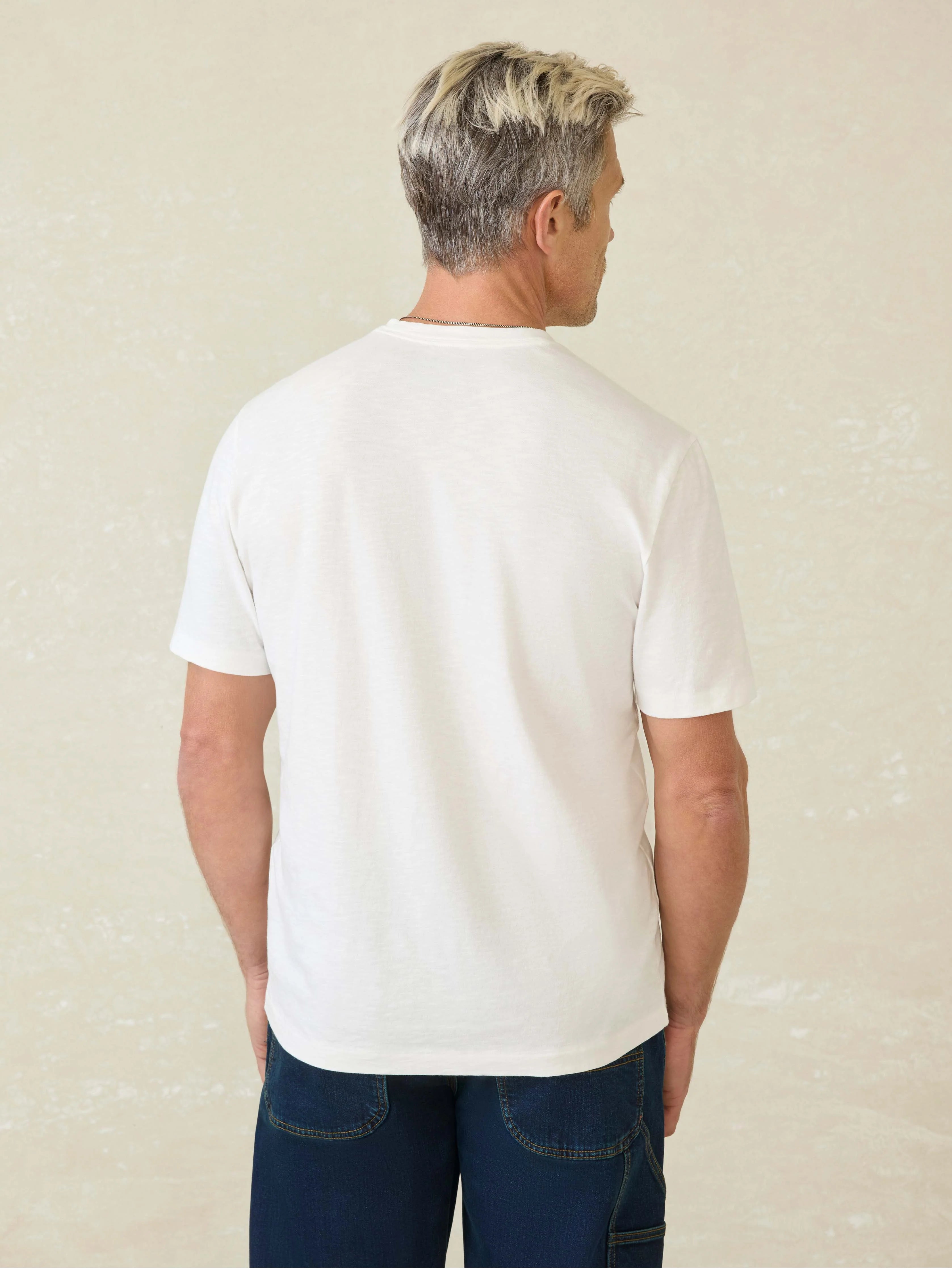 Short-Sleeve Sunwashed Regenerative Cotton V-Neck Tee - White