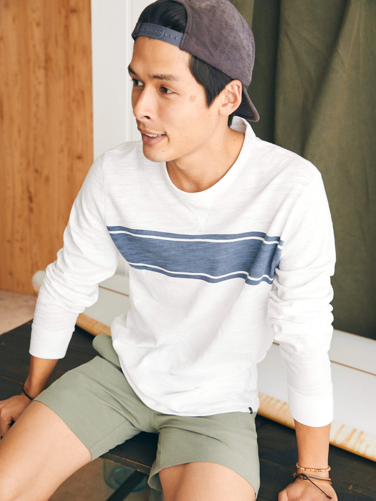 Sunwashed Slub Crew - White Surf Stripe
