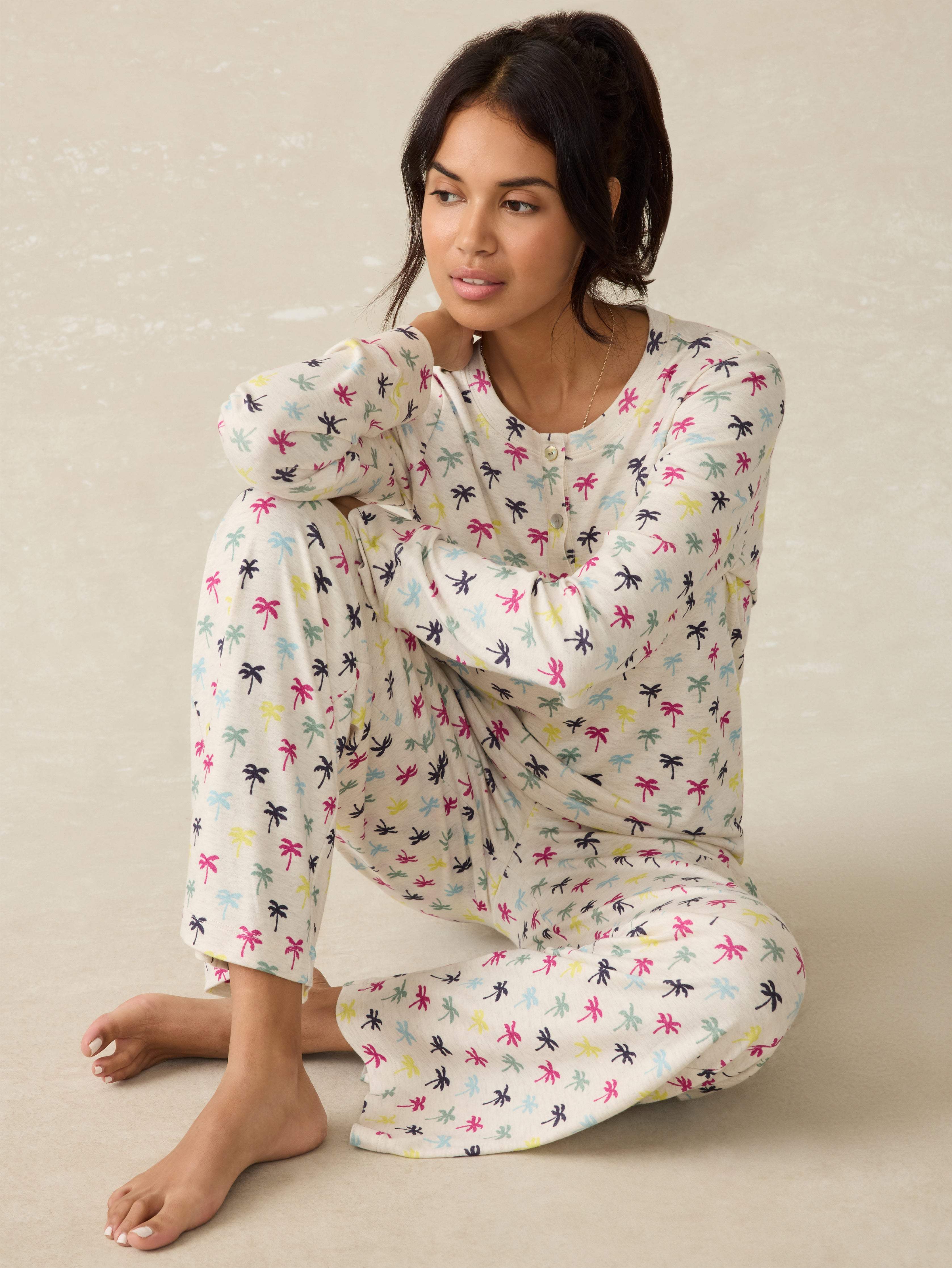 Cloud Henley Pajama Pant Set - Sun Valley Palms