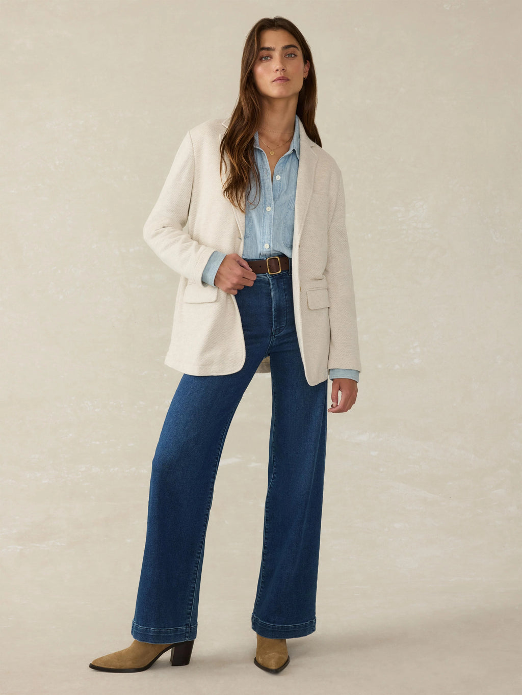 Inlet Knit Blazer - Light Oatmeal Melange