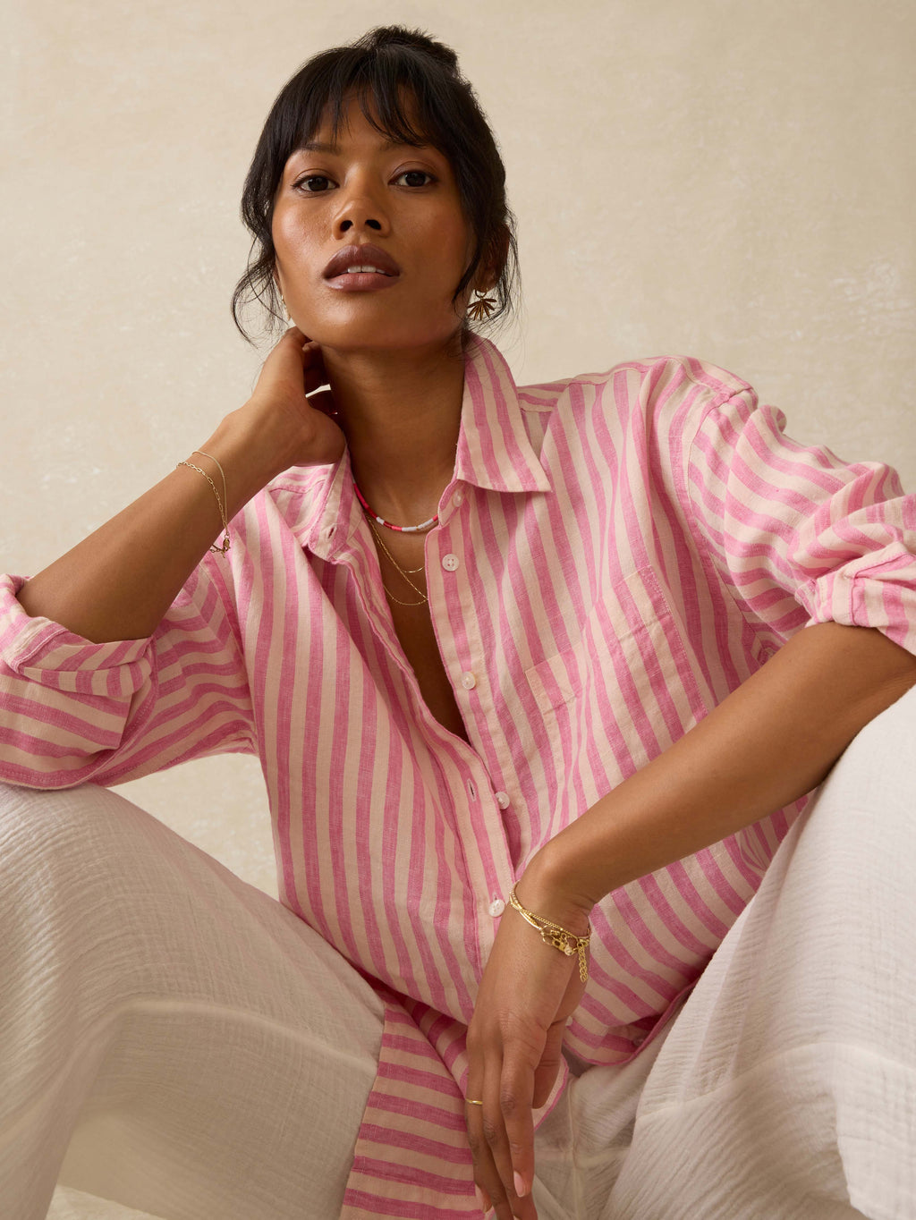 Laguna Linen Relaxed Shirt - Pink Lucy Stripe