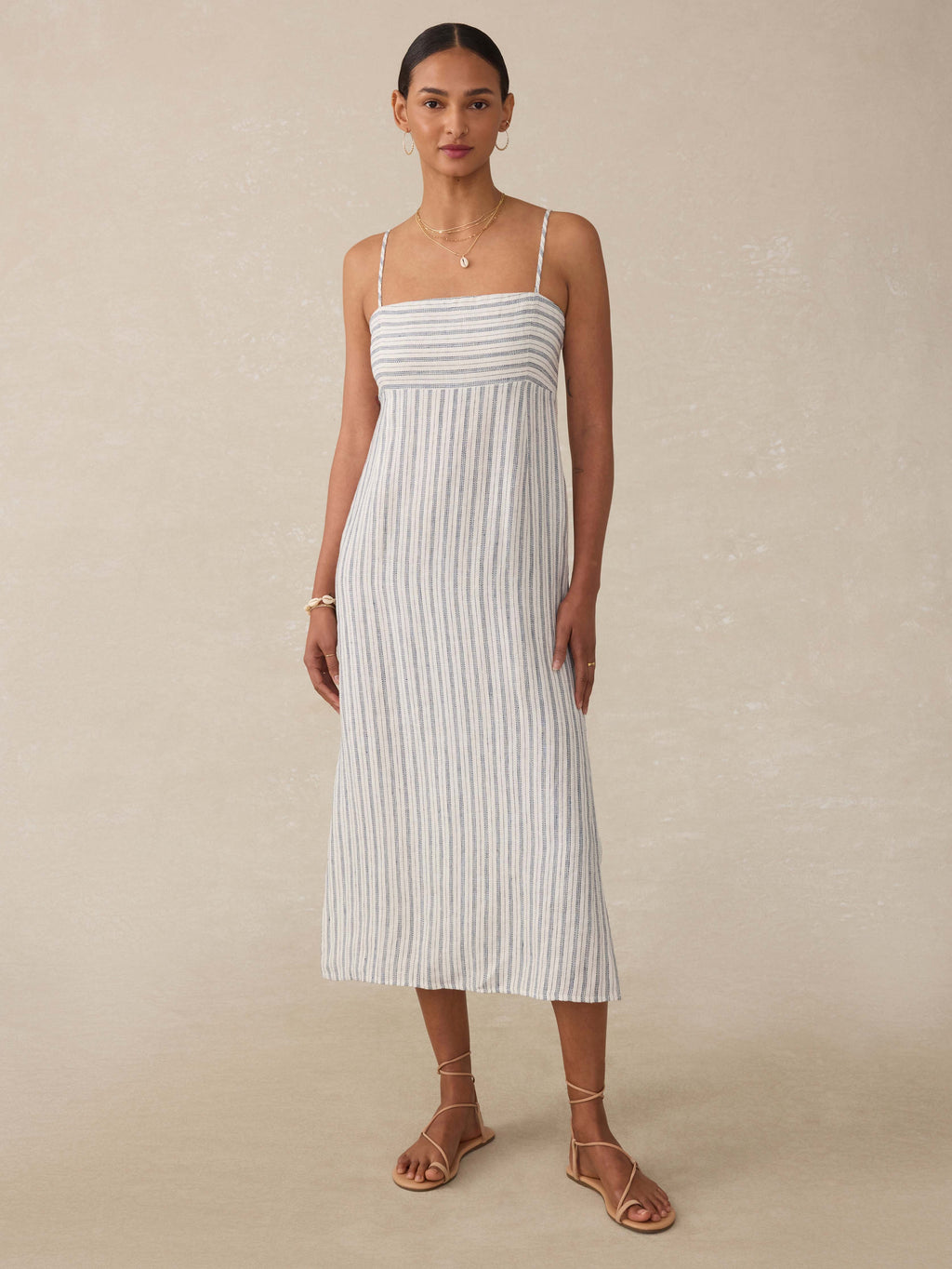Sienna Linen Sun Dress - Oceanside Stripe