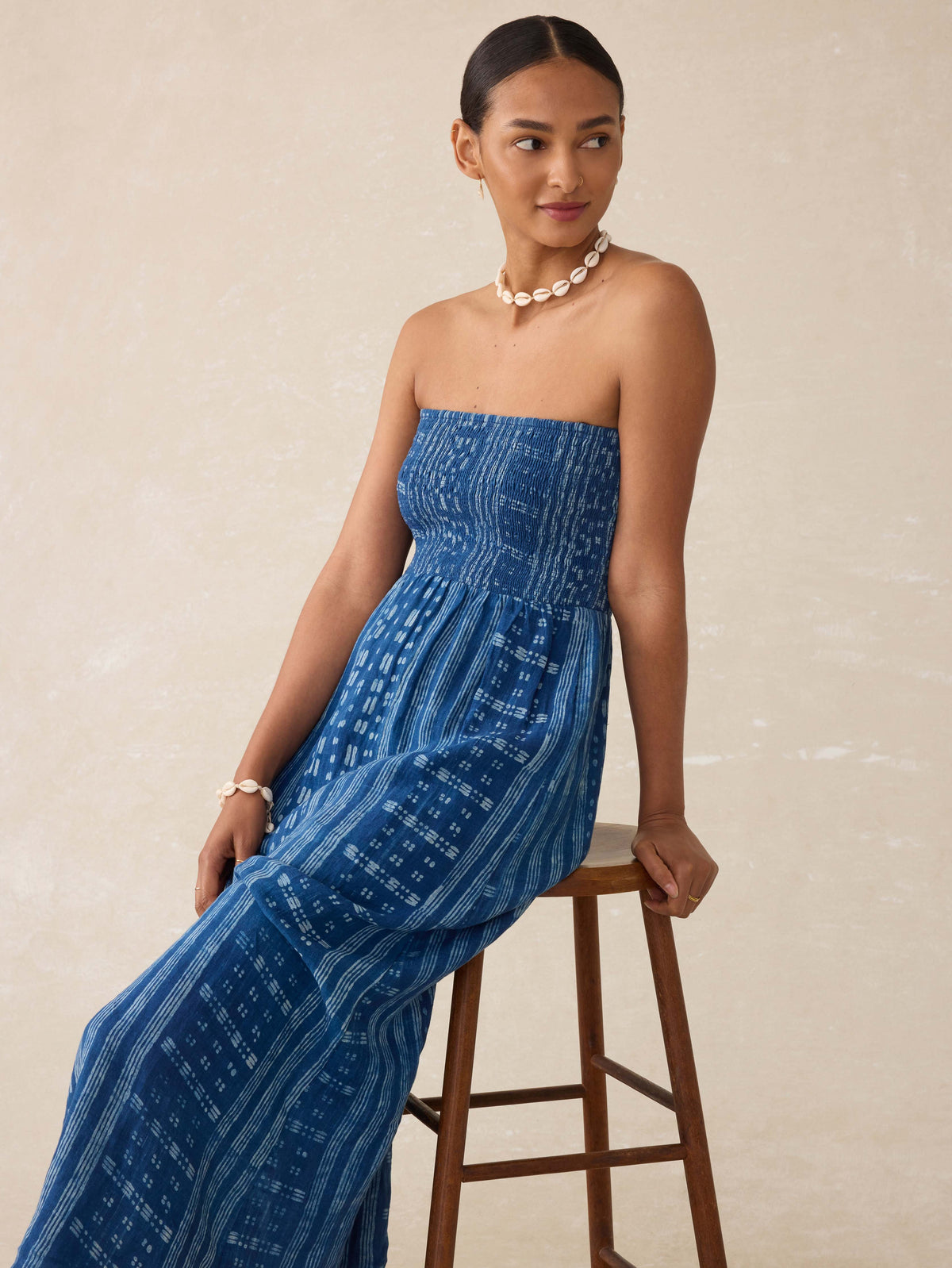 Sunrise Smocked Dress - Indigo Nadja Blockprint