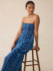 Sunrise Smocked Dress - Indigo Nadja Blockprint