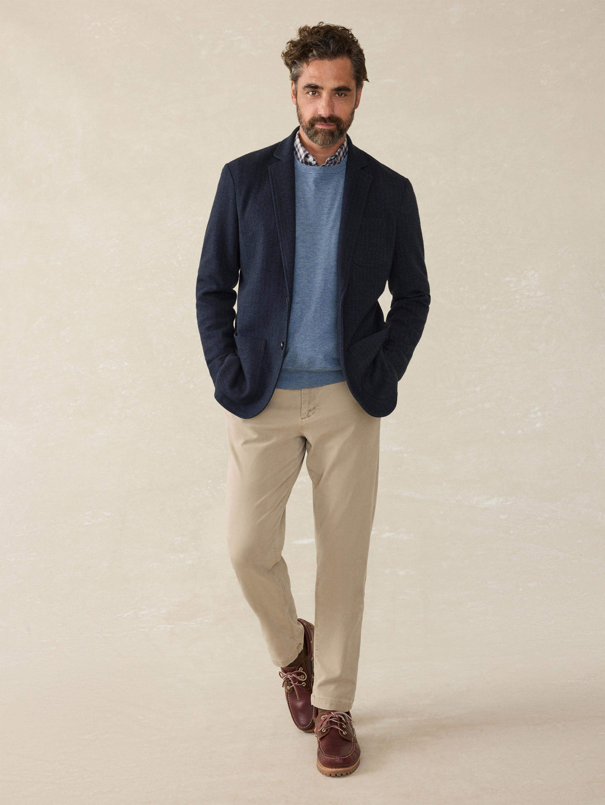 Inlet Knit Tweed Blazer - Navy Twilight Herringbone