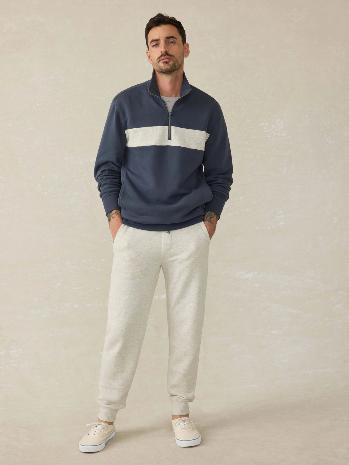 High Standard Fleece Quarter Zip - Blue Nights Surf Stripe