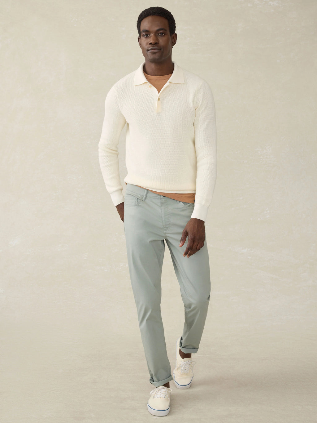 Sunwashed Sweater Polo - White Shell