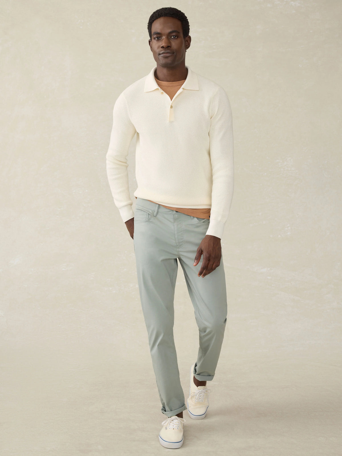Sunwashed Sweater Polo - White Shell