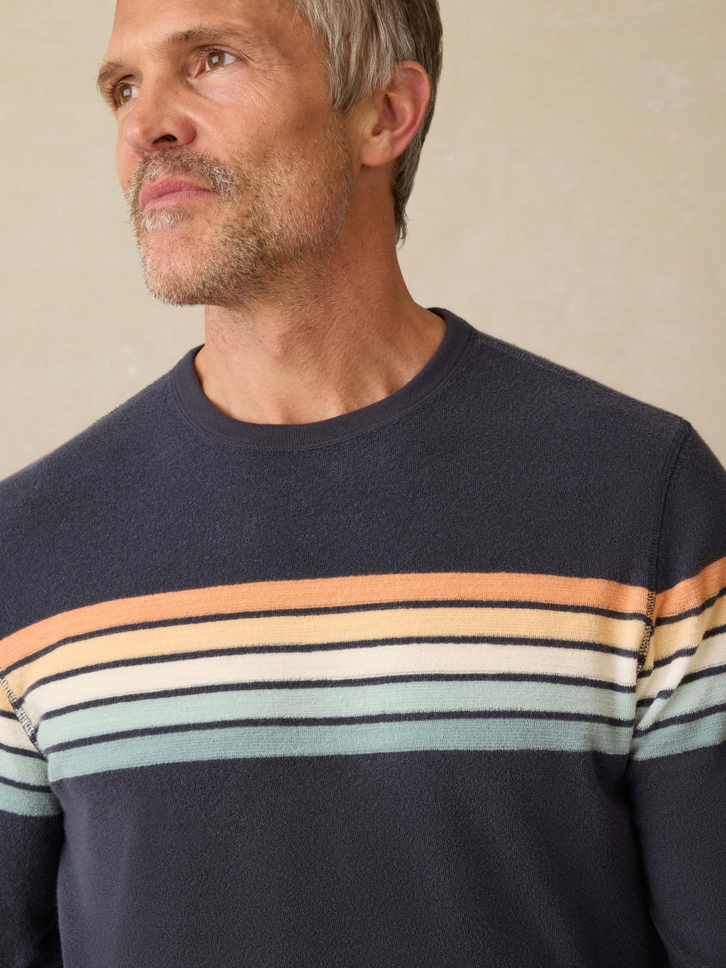 Cabana Towel Terry Crewneck - Seacoast Sunrise Stripe