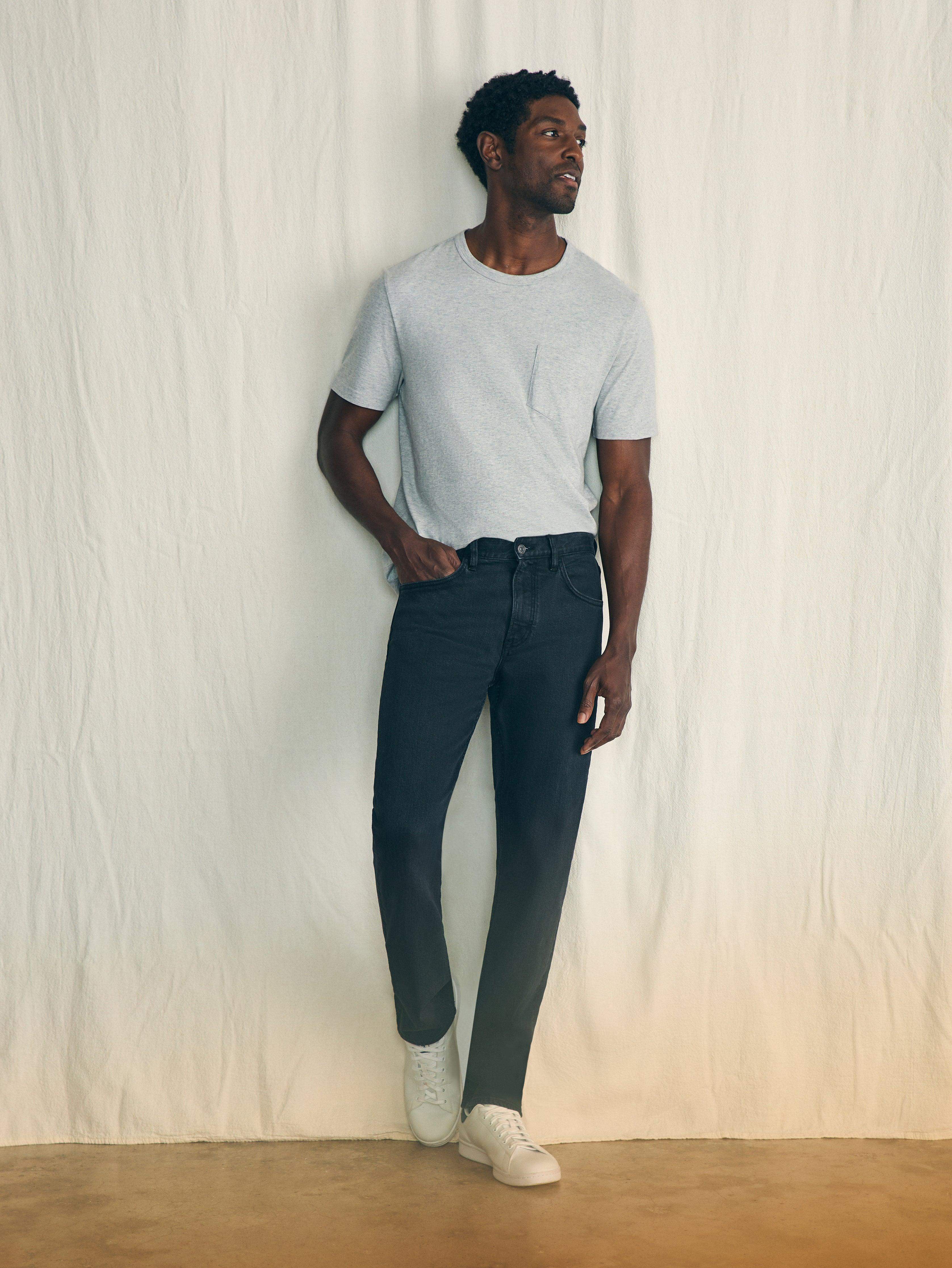 Organic Cotton Slim Straight Denim (34" Inseam) - Black Smoke Wash