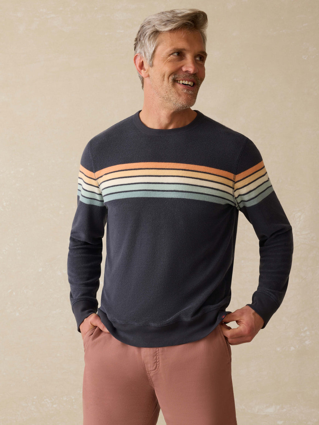 Cabana Towel Terry Crewneck - Seacoast Sunrise Stripe