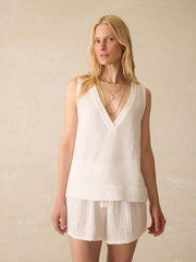Dune Cotton Gauze Sleeveless Popover - White