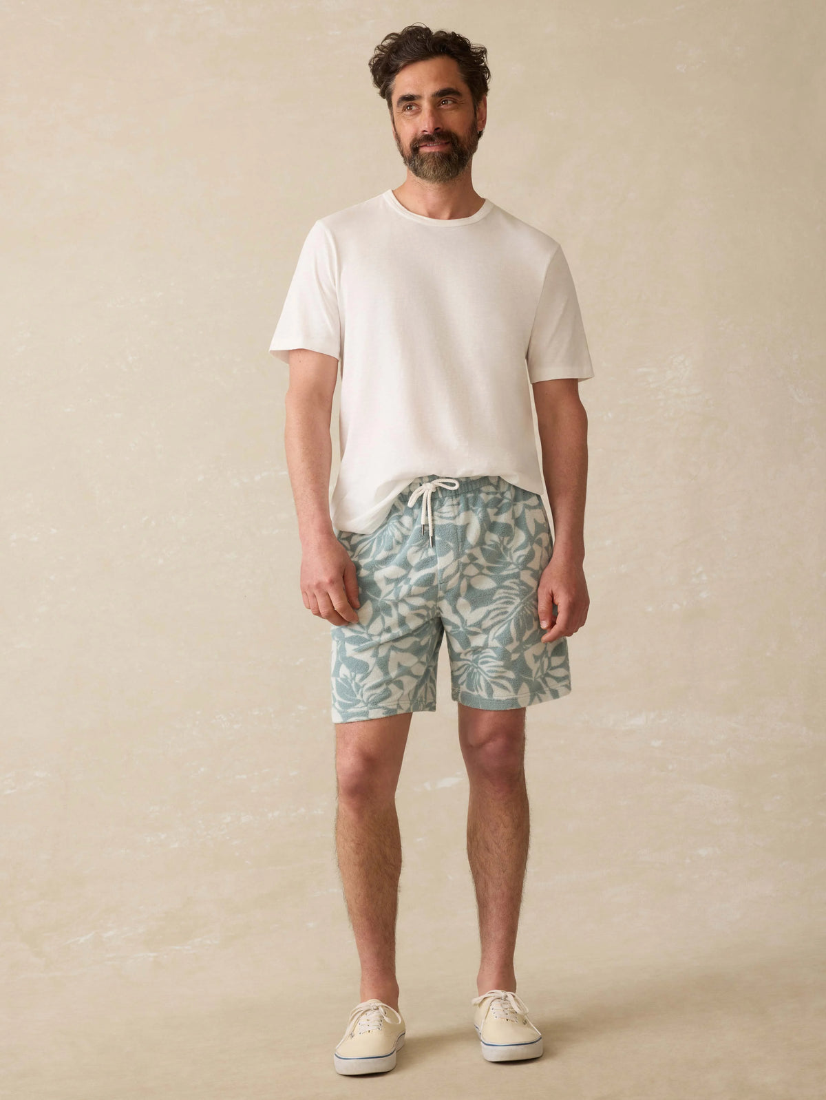 Cabana Towel Terry Sweatshort - Poolside Foliage Teal
