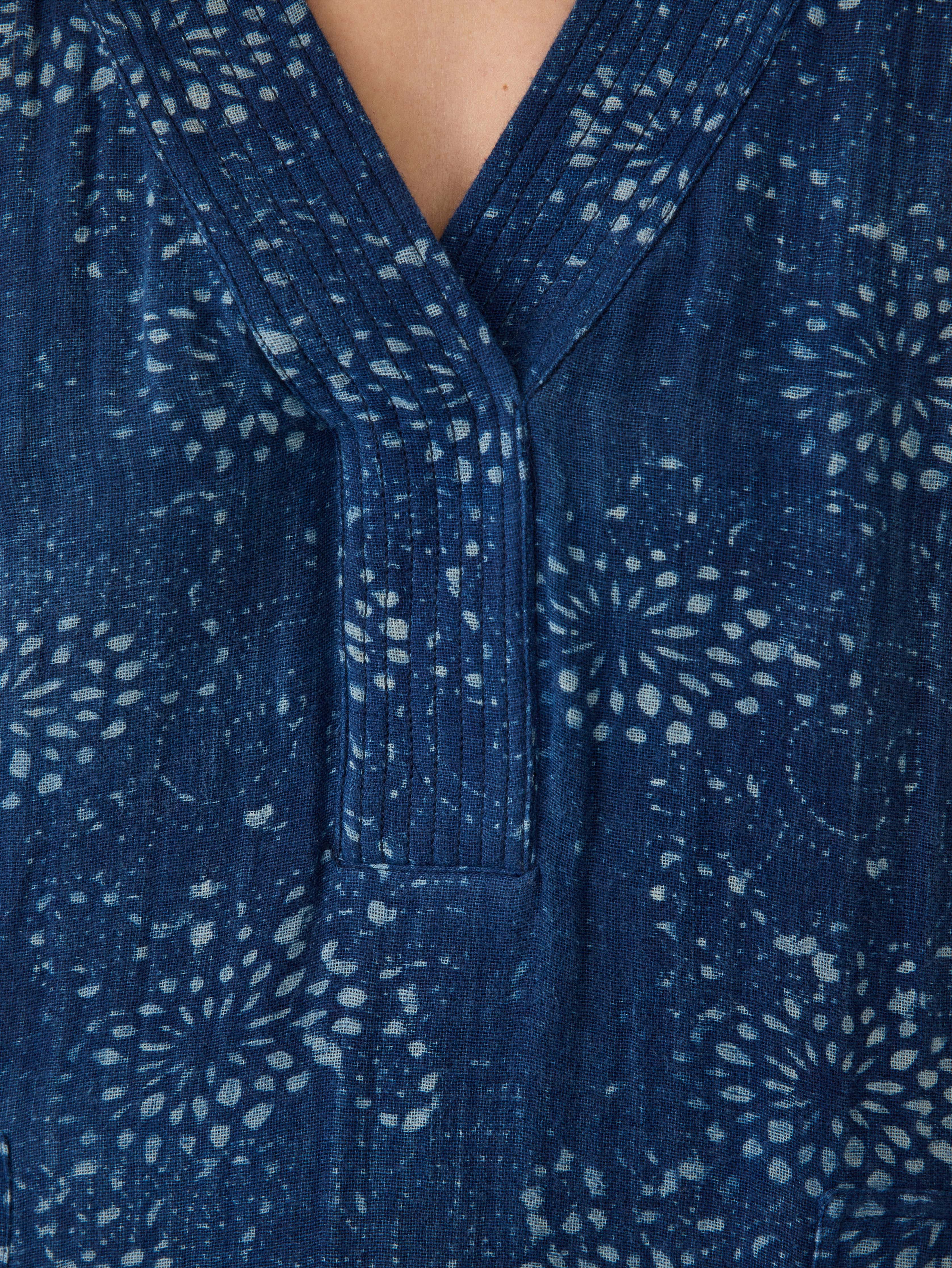 Dune Cotton Gauze Azure Dress - Indigo Isle Print