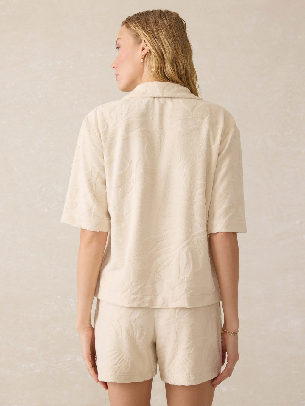 Cabana Towel Terry Camp Shirt - Marble Poolside Foliage