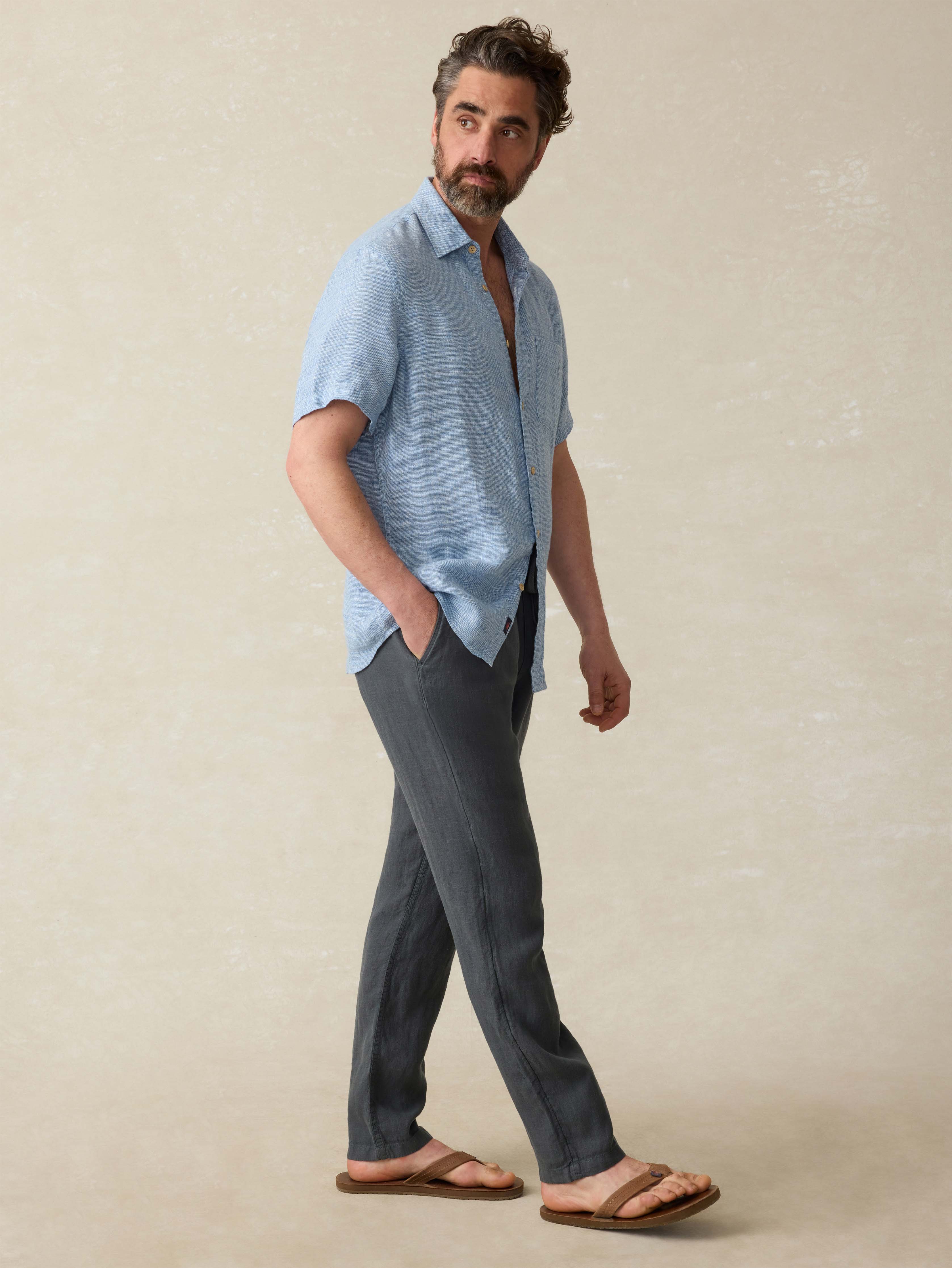 Linen Drawstring Pant - Washed Black
