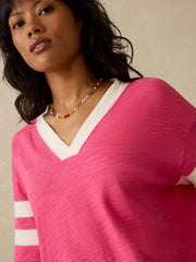 Sunwashed Midweight Organic Varsity Tee - Hot Pink Varsity