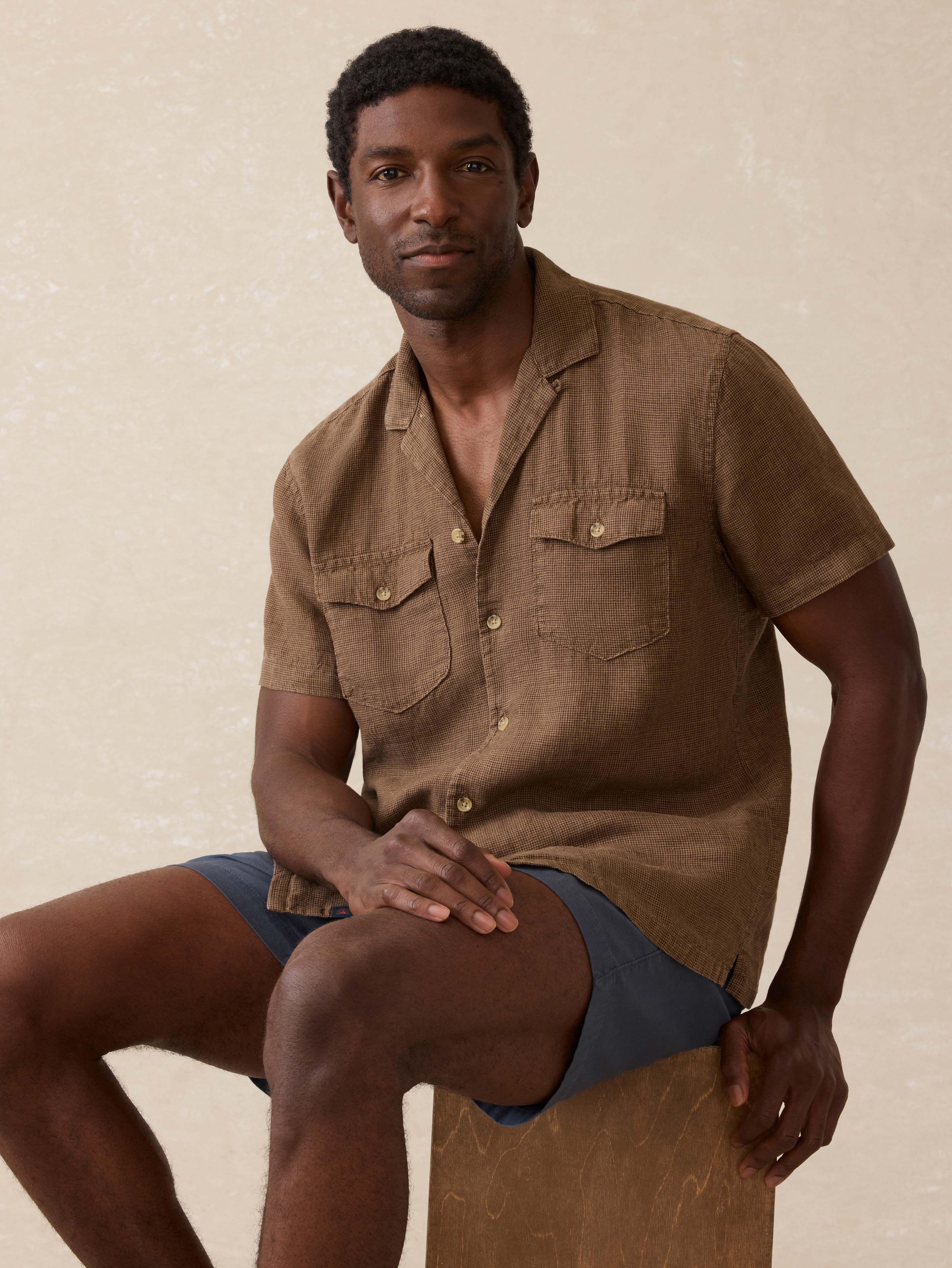 Short- Sleeve Reserve Basque Camp Shirt - Dark Oakwood Pincheck