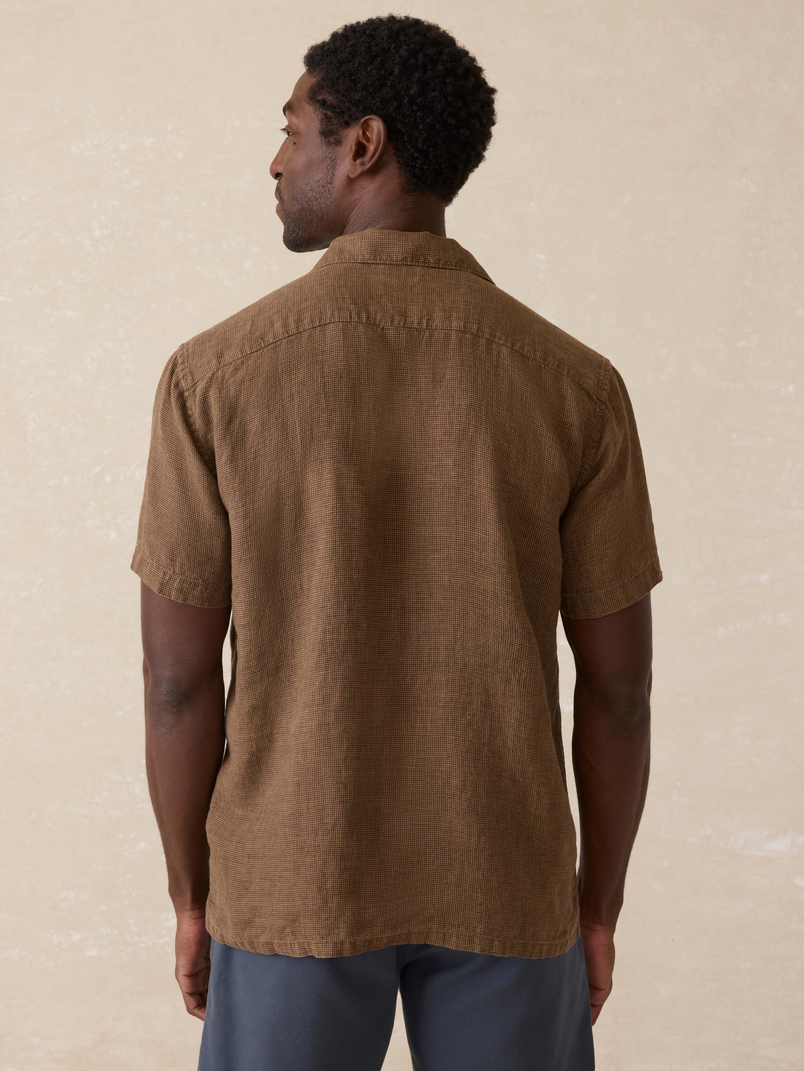 Short- Sleeve Reserve Basque Camp Shirt - Dark Oakwood Pincheck