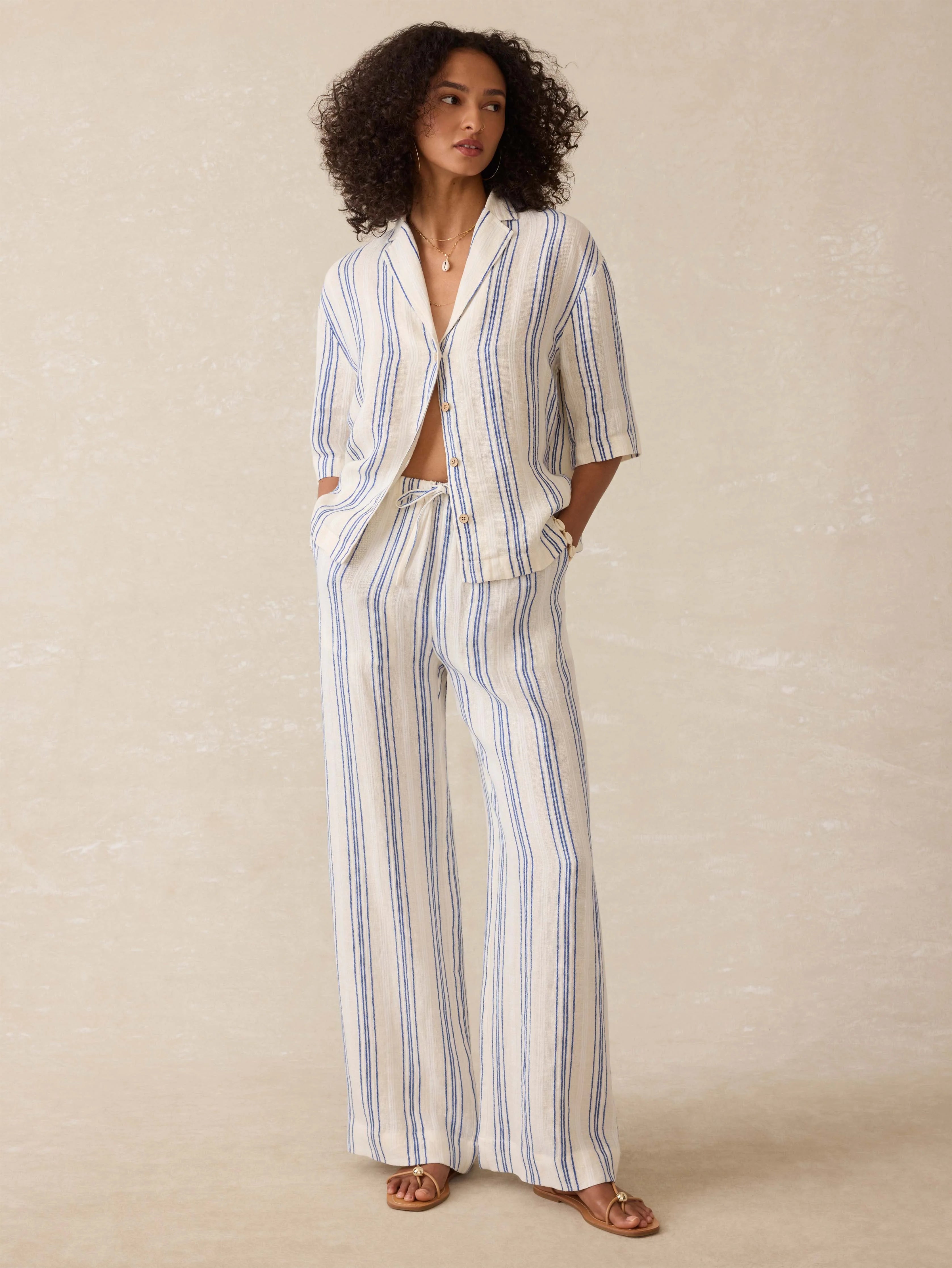 Palma Linen Camp Shirt - Sail Away Stripe