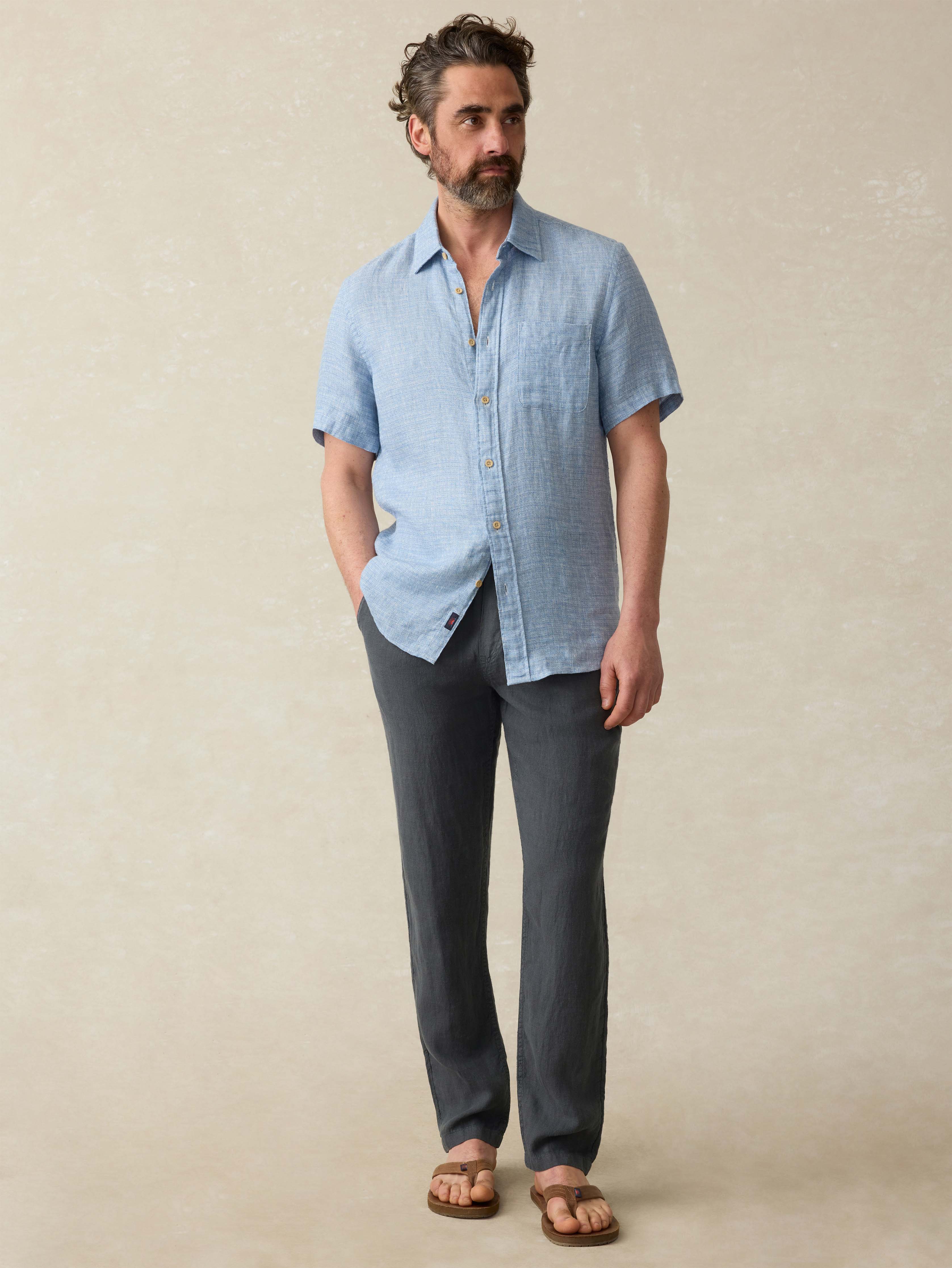 Linen Drawstring Pant - Washed Black