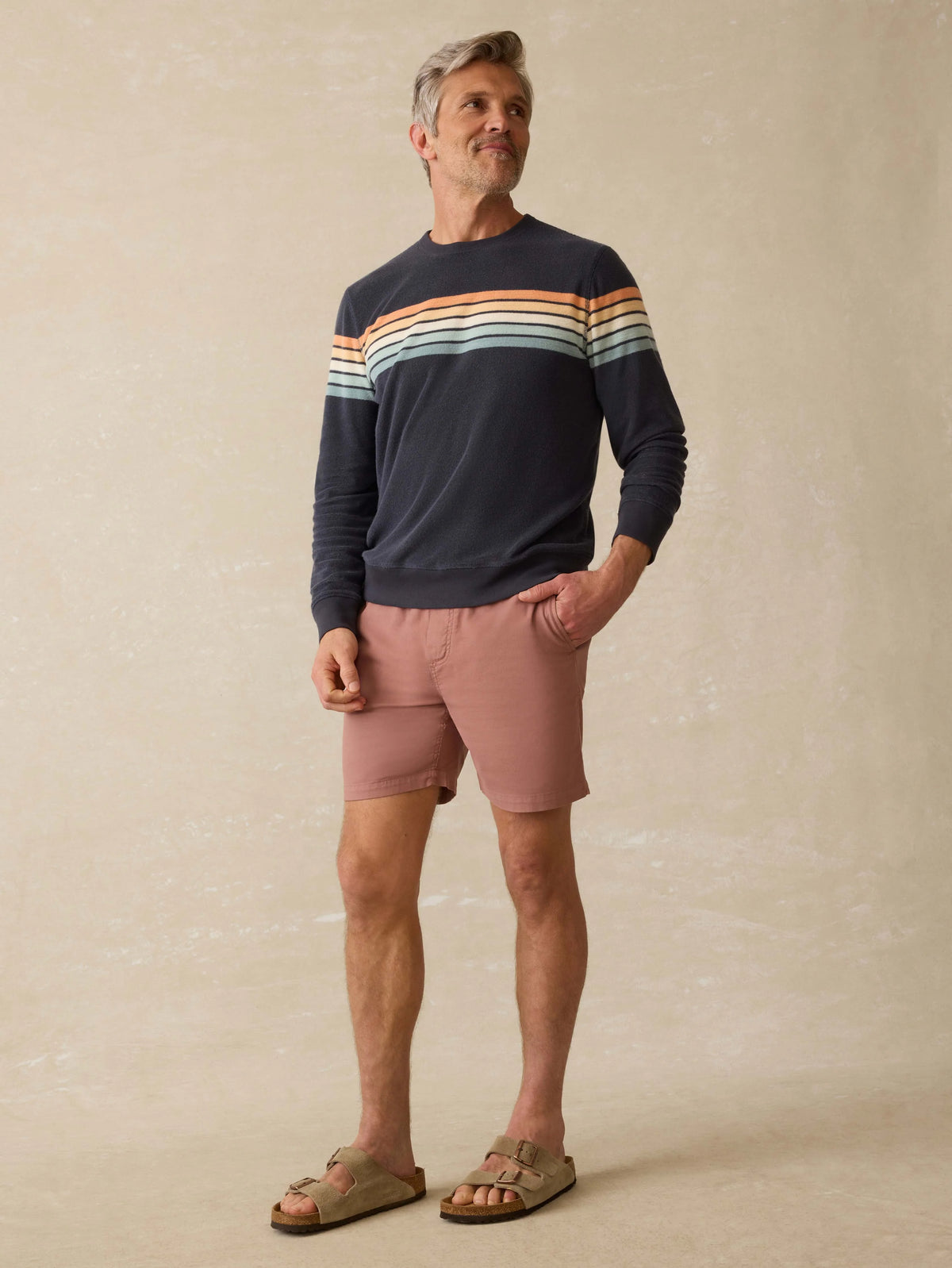 Cabana Towel Terry Crewneck - Seacoast Sunrise Stripe
