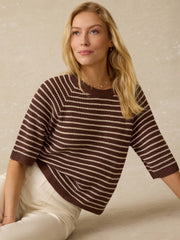 Miramar Linen Sweater Tee - Cocoa Sand Stripe
