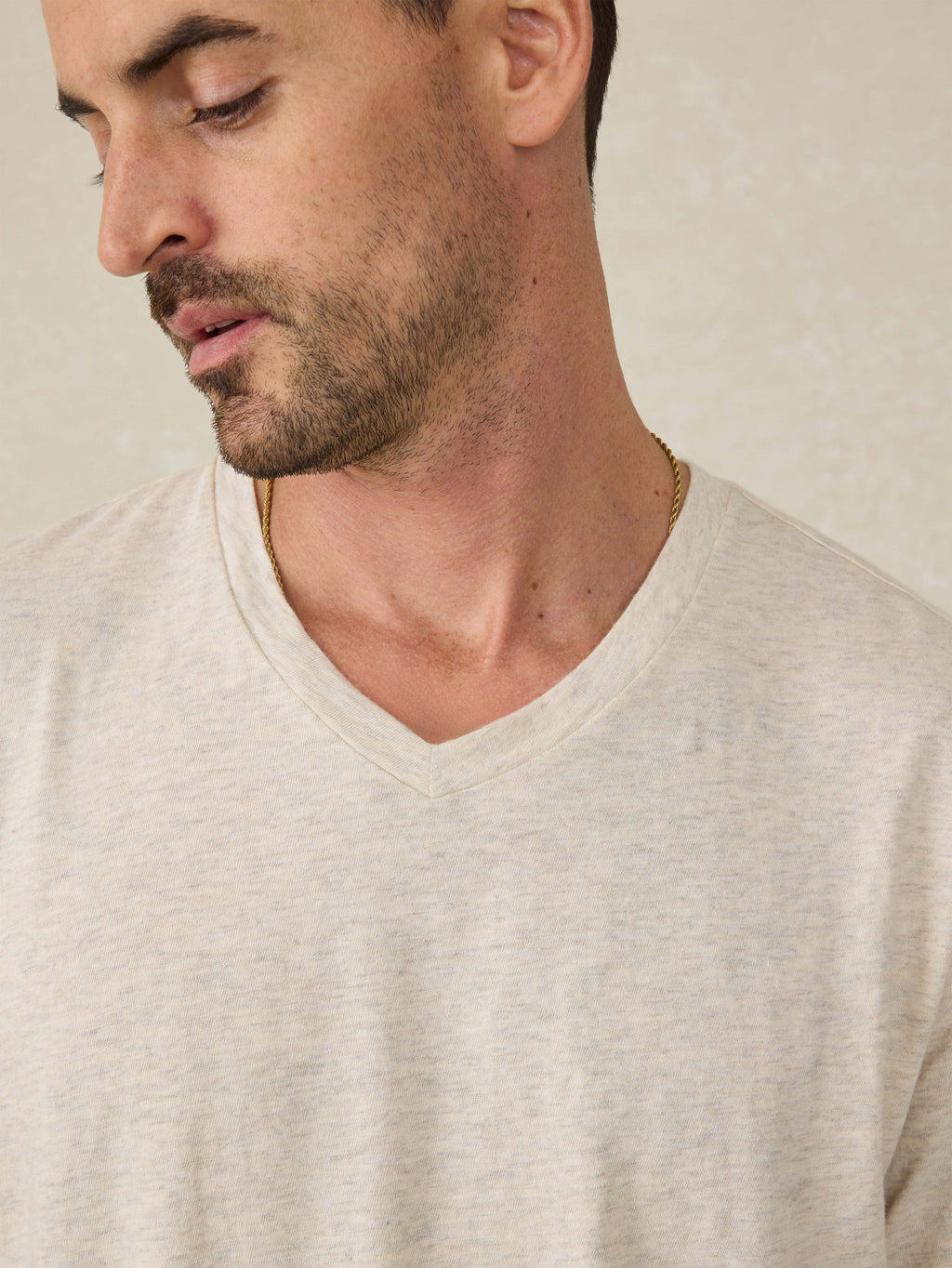 Short-Sleeve Sunwashed Regenerative Cotton V-Neck Tee - Island Dune Heather