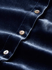 Stretch Silk Velvet Genevieve Shirt - Navy