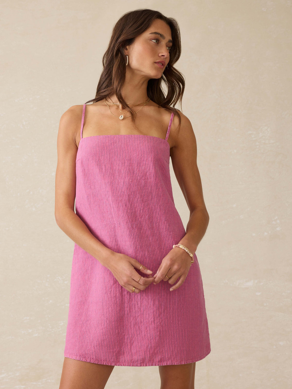 Byron Bay Linen Dress - Ibis Rose Stripe