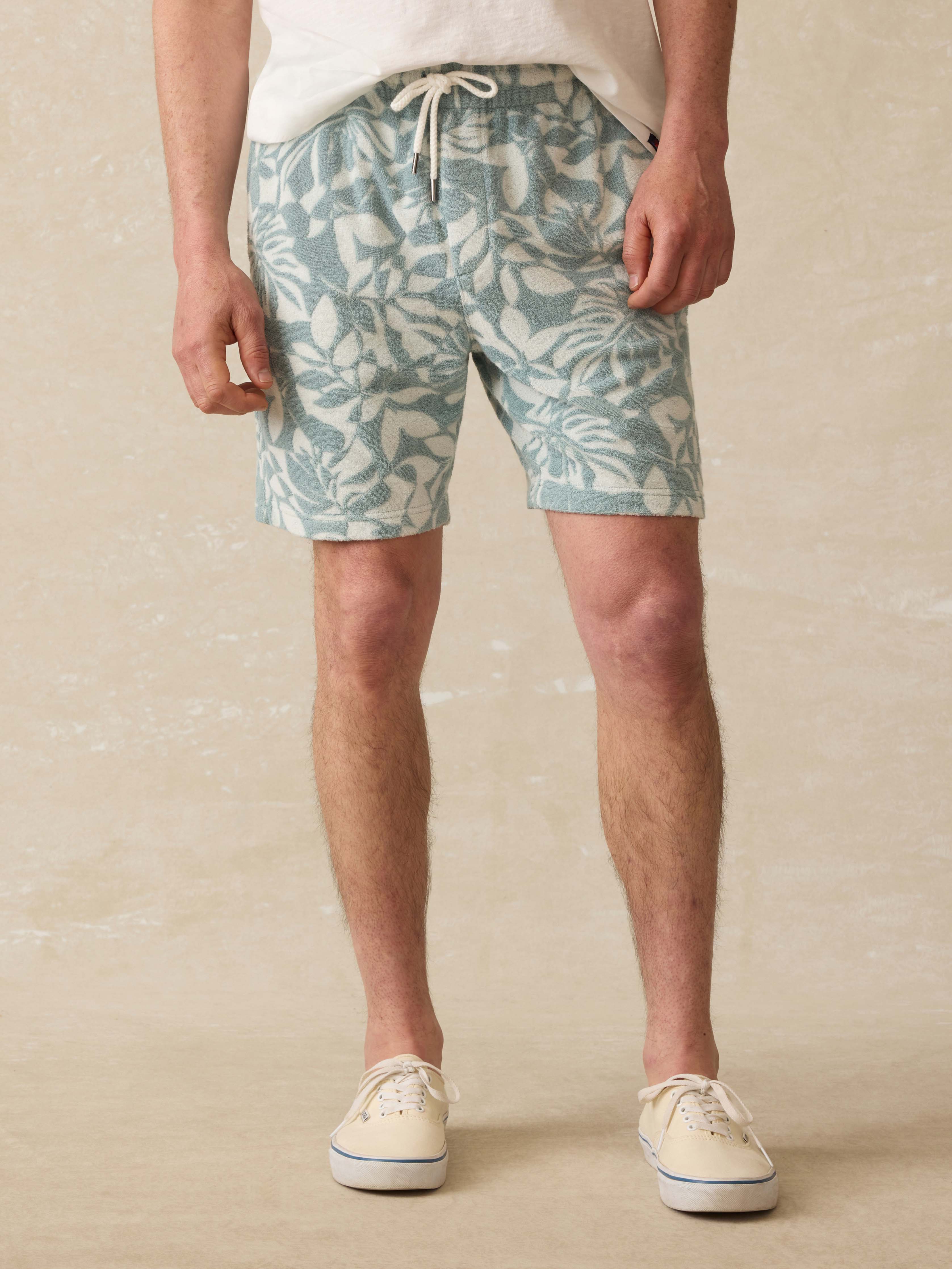 Cabana Towel Terry Sweatshort - Poolside Foliage Teal